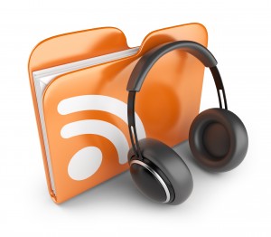 RSS audio folder. Concept of podcast feed. 3D Icon isolated